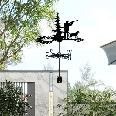 Man Dog Weathervane Metal Wind Vane Shed Farm Weathercock Outside Measuring Tool Direction
