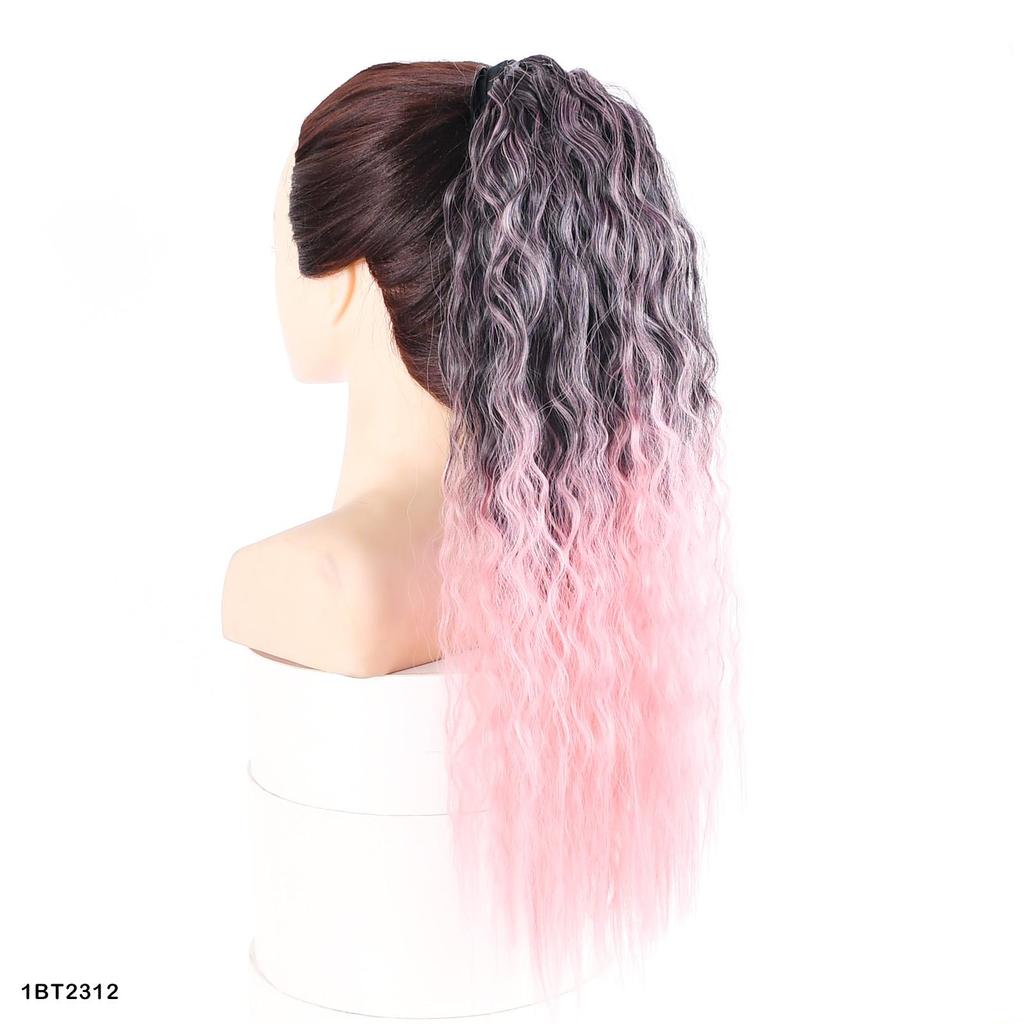 Ponytail Long Kinky Curly Hair Ribbon Ponytail Extension Rainbow Colorful Ombre Color Ponytails