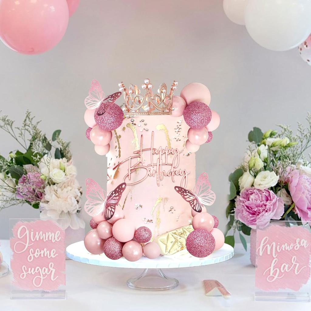 Balls Cake Toppers Happy Birthday Crown Tiara Cake Toppers for Birthday Wedding Baby Shower Party Decorations