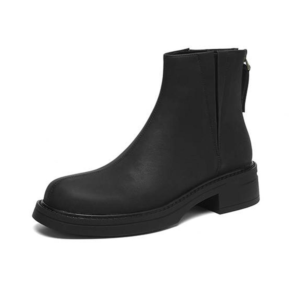 Krazing Pot Cow Skin Round Toe Thick Heels Motorcycle Boots Size 42 Back Zip Women Keep Warm Ankle Boots