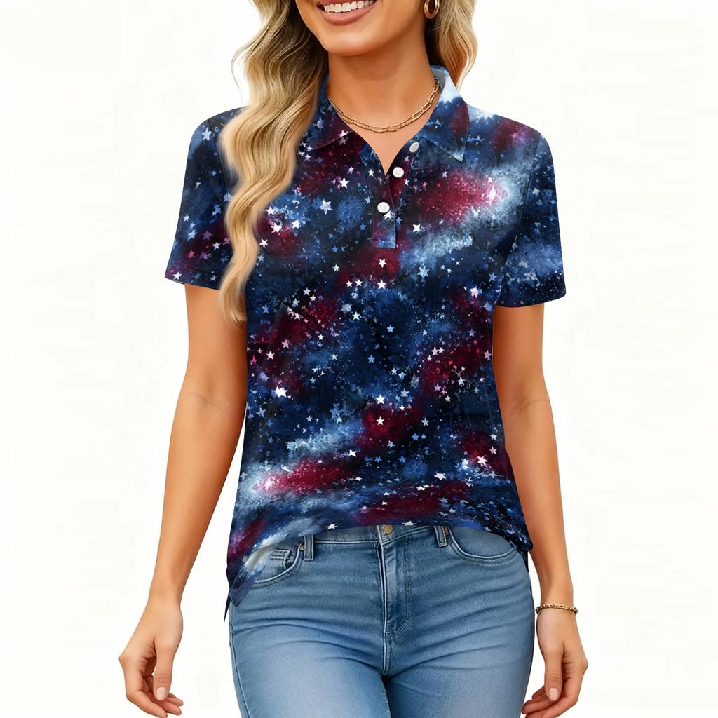 Women's Fashion Casual Lapel Short Sleeve Printed Shirt Women's Button Up Tops