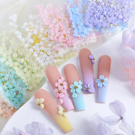 1 Set Flower Petal Nail Art Charm 3D Resin Floral Petal Golden Beads DIY