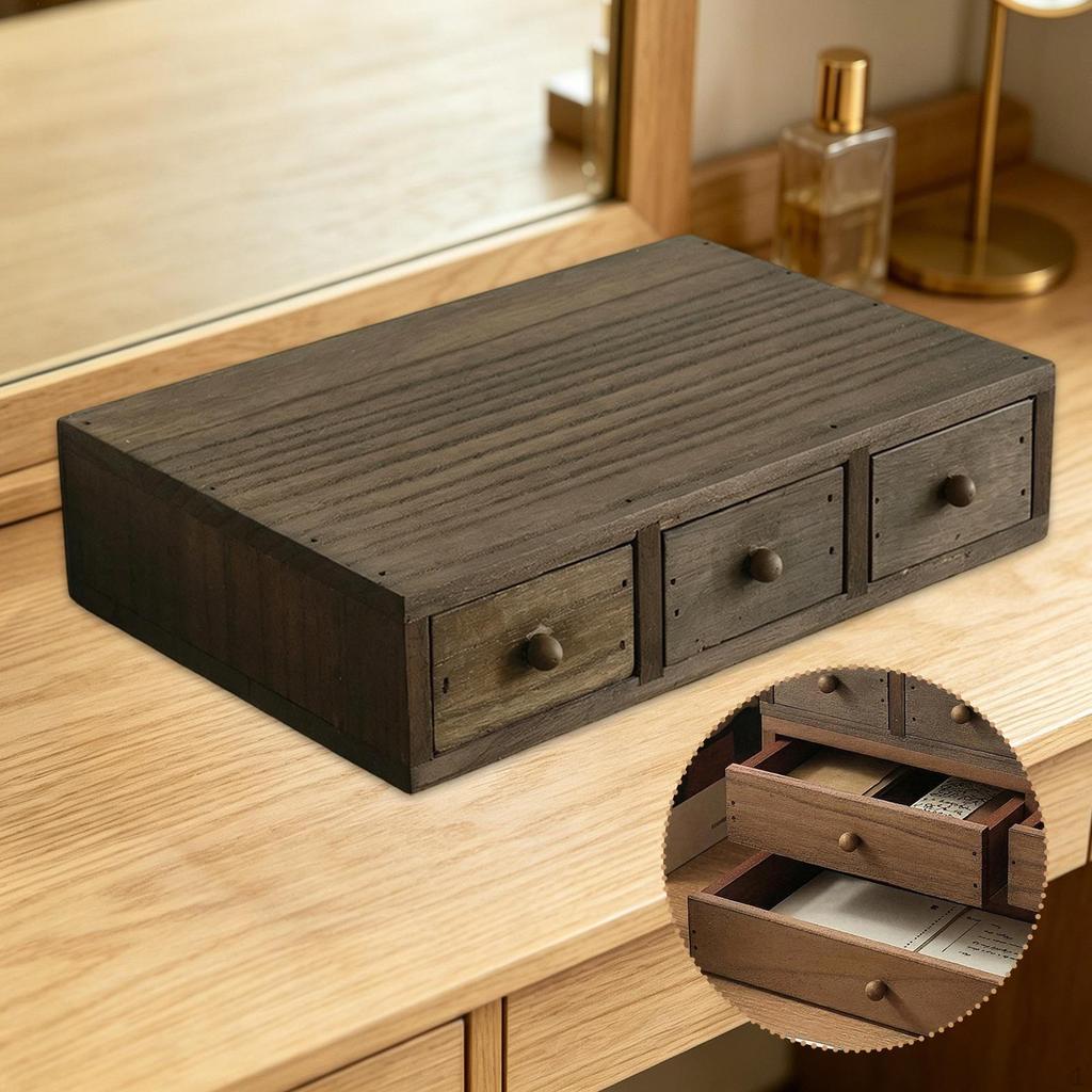 Organizzatore da scrivania con cassetto scorrevole, Supporto, Opzione di archiviazione rettangolare in legno, E Decorativo,