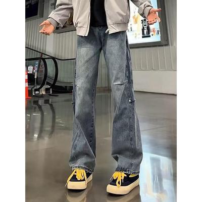 Handsome Deconstruction Tooling Jeans Men's Pants High Street Trendy Brand Straight Mopping Pants