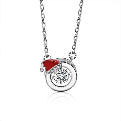 0,5 Karat Moissanit Weihnachtsmütze Anhänger Halskette schlagendes Herz Moissanita S925 Silber Schmuck Diamant Test GRA bestehen