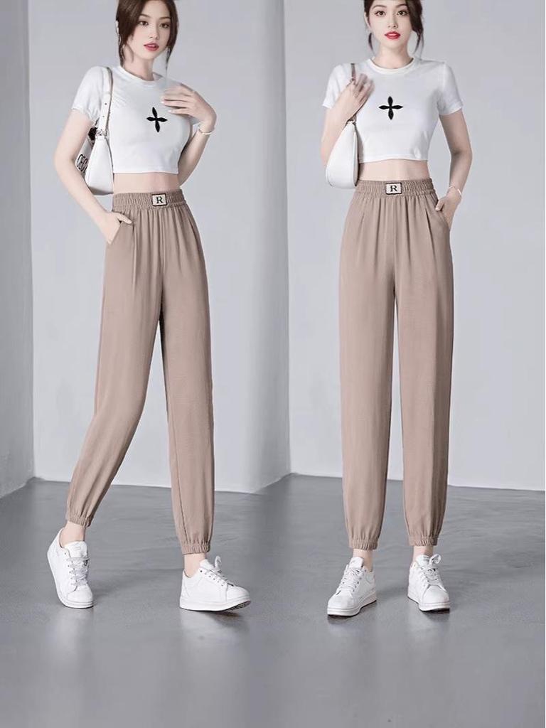 Summer High-Waisted Tapered Cropped Harem Pants for Middle-aged and Elderly Women - Loose, Slimming, Plus Size