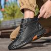 Women/ Men's PU Leather Boots, Men's Fashionable Handmade Stitched Ankle Boots, Flat Bottomed Lace Up Casual Shoes