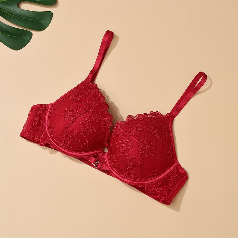 Damen-BH im französischen Stil, bestickter Spitzen-BH, Damen-Sammel-BH, roter BH, sexy Anti-Hänge-BH