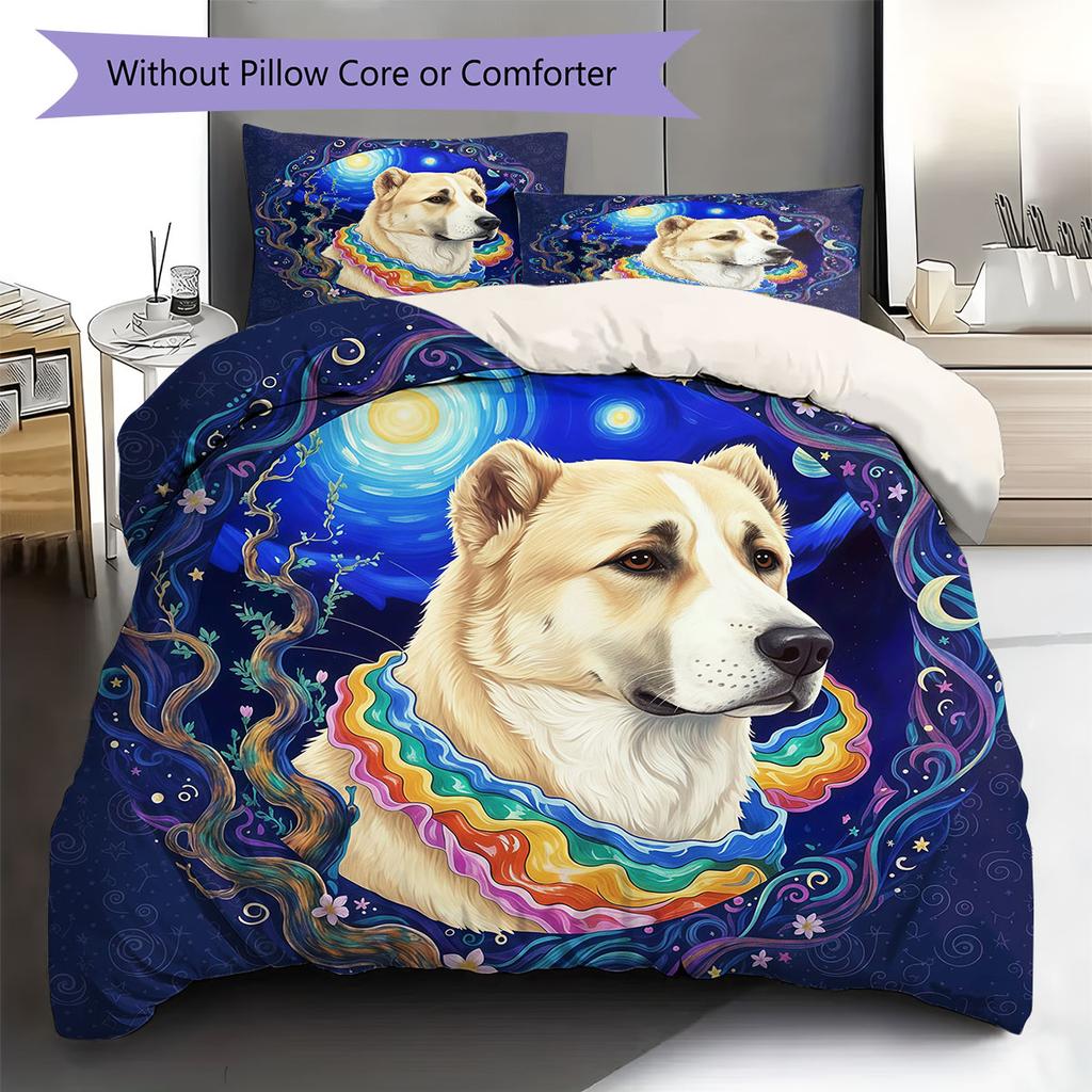 RainbowPuppy Pattern Bedding Quilt Set Quilt Cover Pillowcase Home Decoration Birthday Gift (1 * duvet cover + 2 * pillowcase, without core)