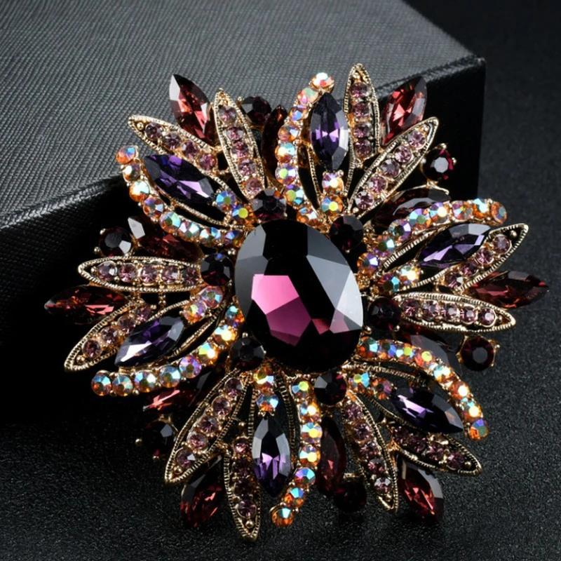 Luxury Elegant Colored Crystal Brooch Rhinestone Pearl Brooch Needle Clothing Suit Coat Accessories