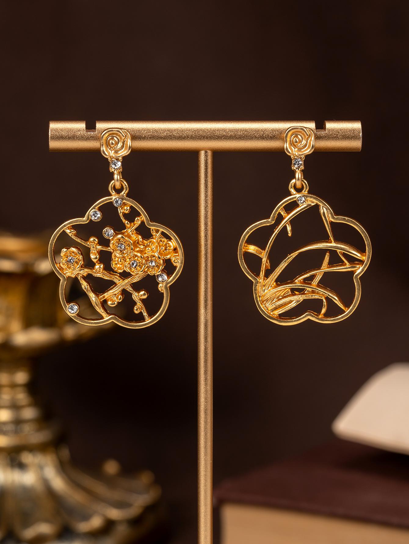 Средневековые винтажные новые китайские серьги с цветочным окном, серьги с темпераментом, элегантные, высокого качества, средневековые серьги с цветами сливы и орхидеями, женские