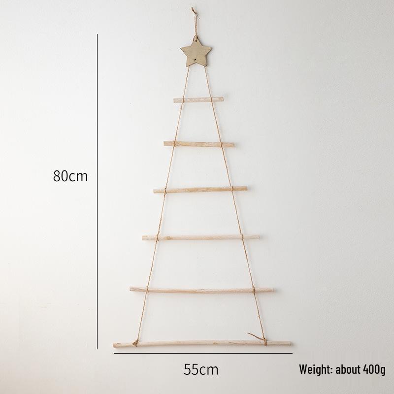 NUCHI Nordic Wooden Wall Hanging Christmas Tree with Natural Wood Stars – Customizable Ornaments