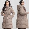 European Women's Over-the-Knee Down Cotton Jacket - Long, Waist-Cinched, Thickened Winter Outerwear.