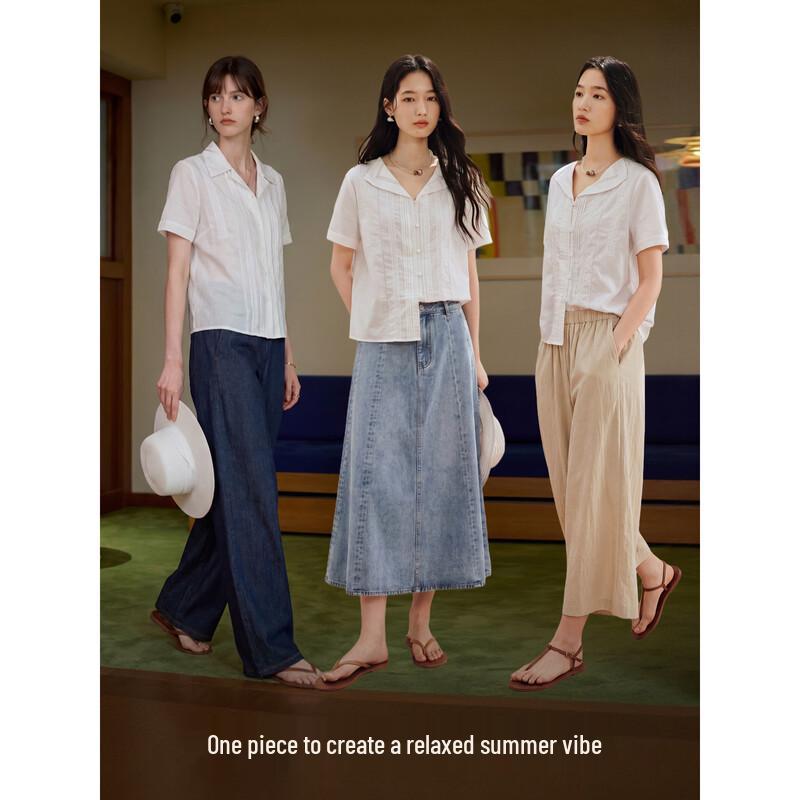 INMAN French-Style Linen-Cotton Embroidered Blouse