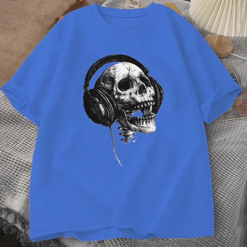 Music Forever Tops Tees 2024 Mens T Shirt DJ Skull Tshirt Headphone Skull Print T-shirt Cotton Fabric Clothes Grey Shipping