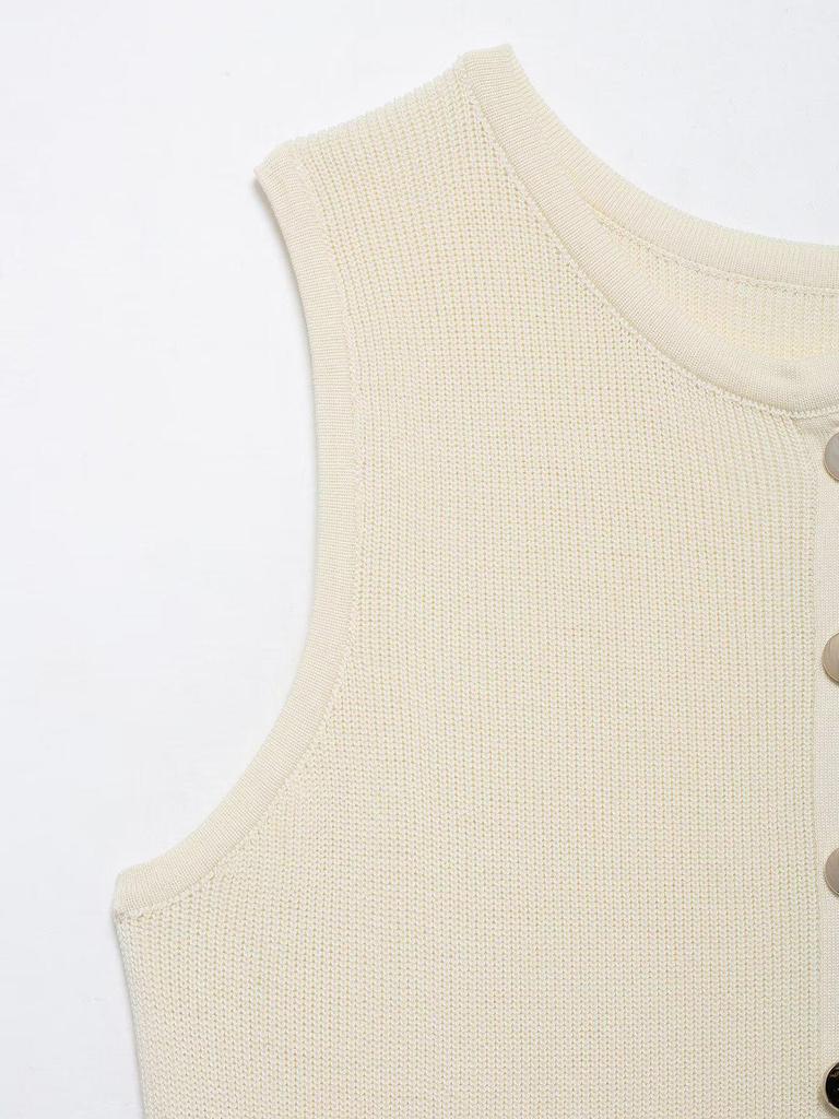 2025 Spring Women's European & American Slim Knit Sleeveless Single-Breasted High-Waisted Dress