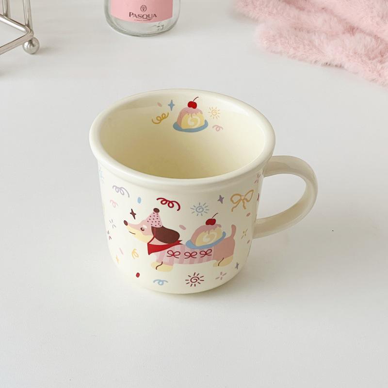 

Pink Floral Sausage Dog Ceramic Mug and Saucer Set with Lace Round and Oval Plates