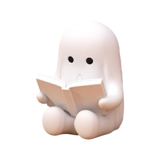 Ghost Reading Book 3D Figurine Mini Sitting Printed Cute Ghost Statue