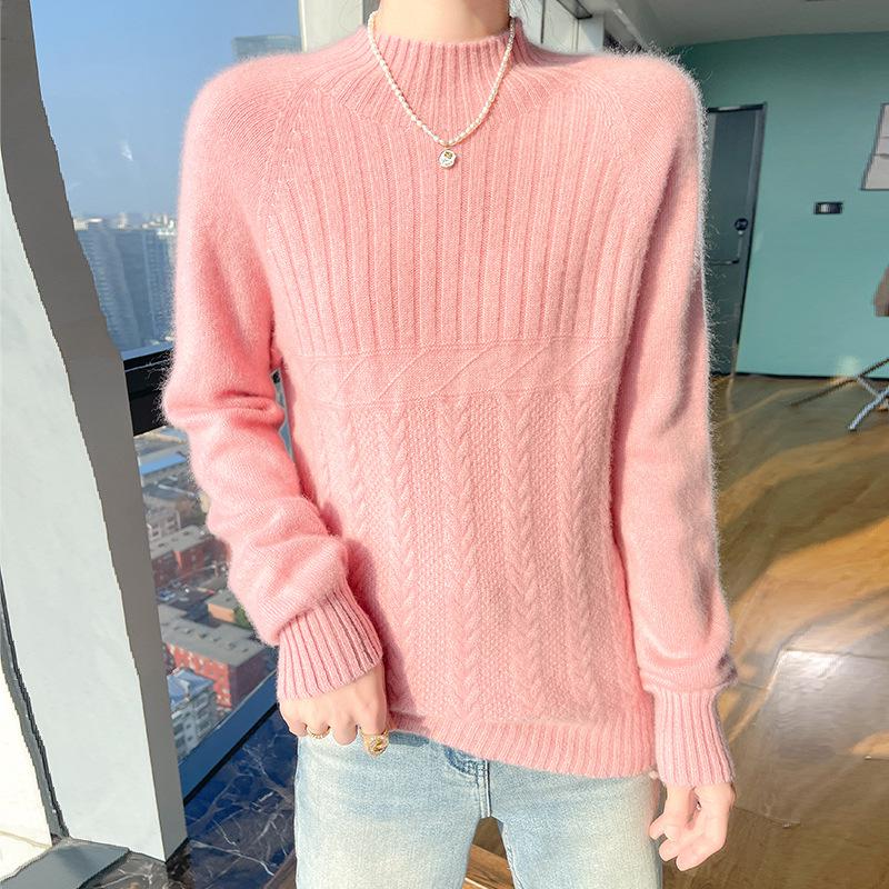 Women's 100% Pure Wool Thick High-Neck Cable Knit Sweater