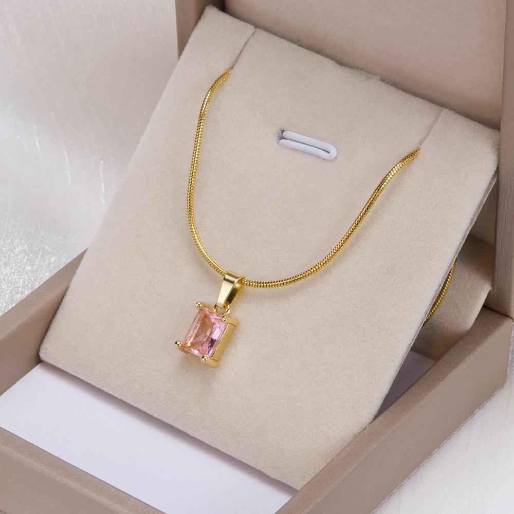 Emerald Necklace & Bracelet Set: Square Diamond, Stainless Steel with Round Snake Chain, Free Shipping