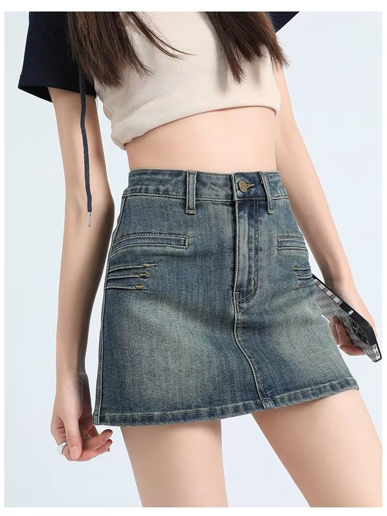 

Джинсовая мини-юбка с высокой талией в стиле ретро острой девчонки - Летняя женская юбка А-силуэта бодикон для миниатюрных L: 109-120 lbs