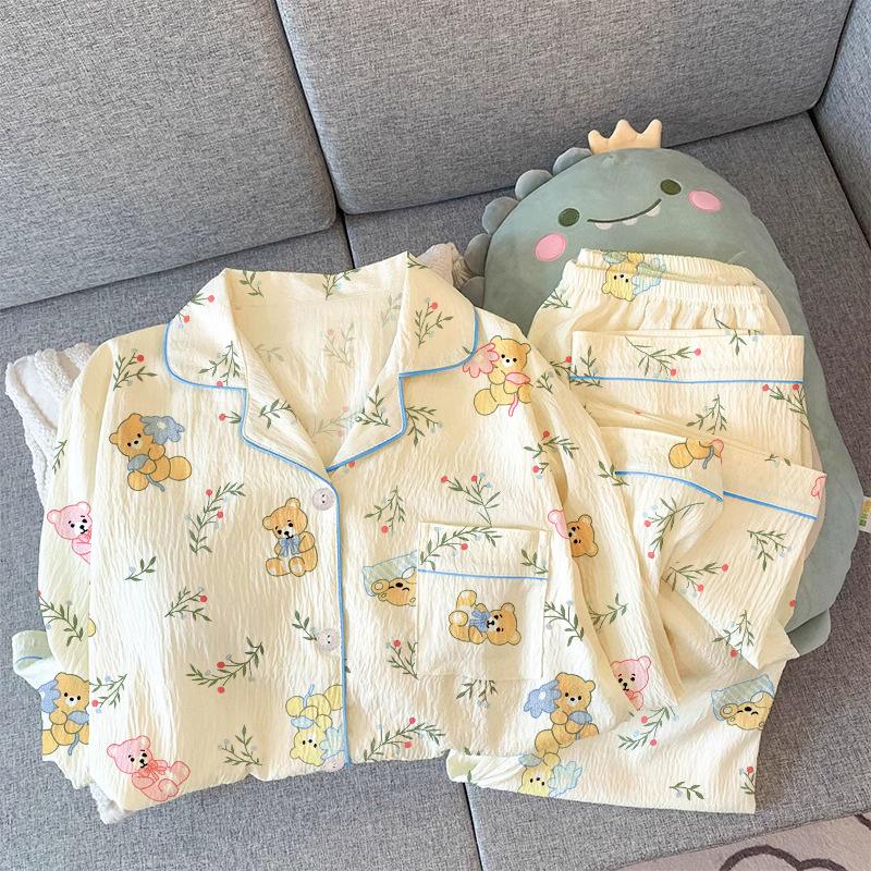 Idyllic Bear Pajamas Women'S Spring Long-Sleeved Trousers Cartoon Loose-Style Loungewear Set