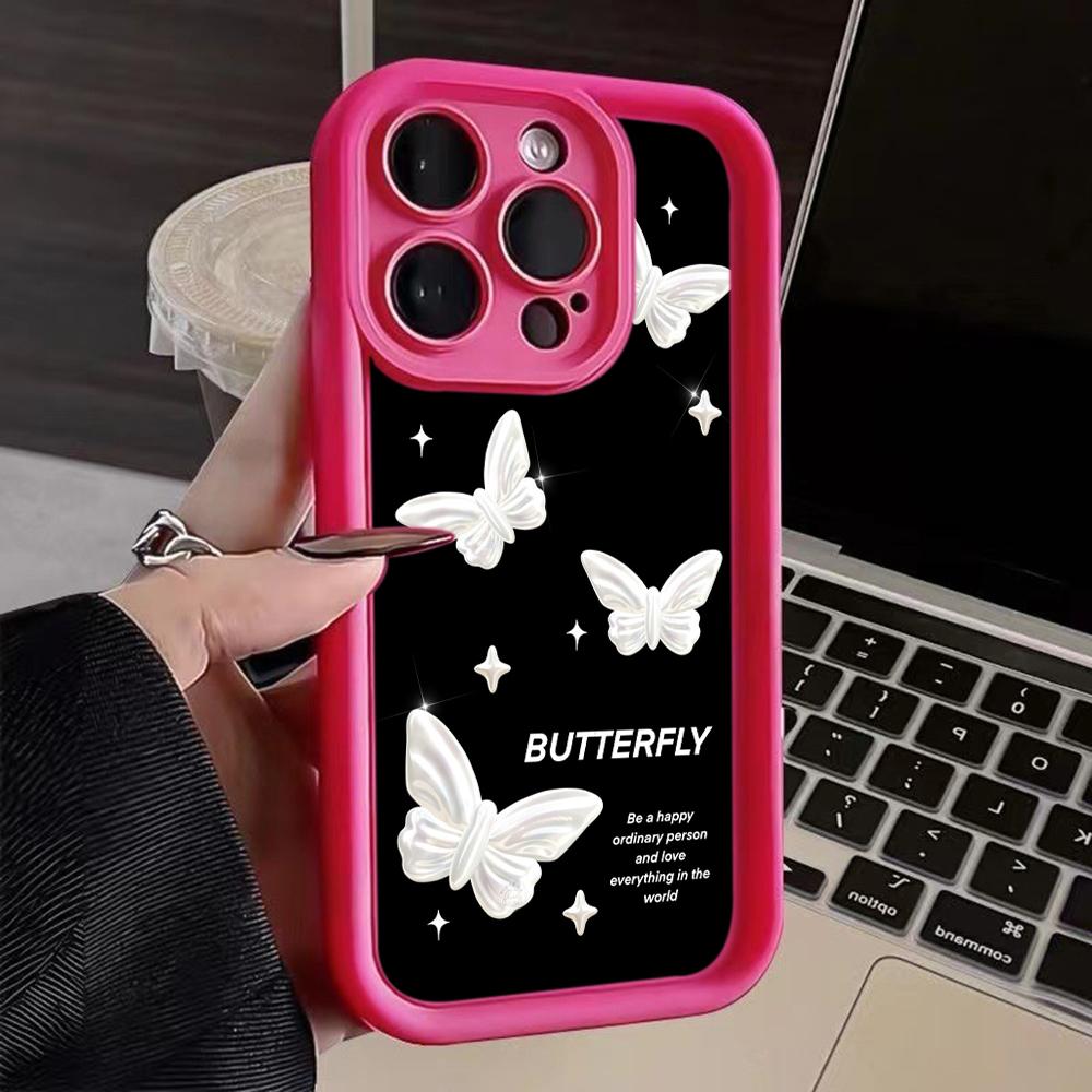 LZ4 Butterfly Art Design Silicone Phone Case for iPhone 11 13 14 15 16 Pro Max 7 8 16 Plus 12 Mini XS Max XR Shockproof Back Cover