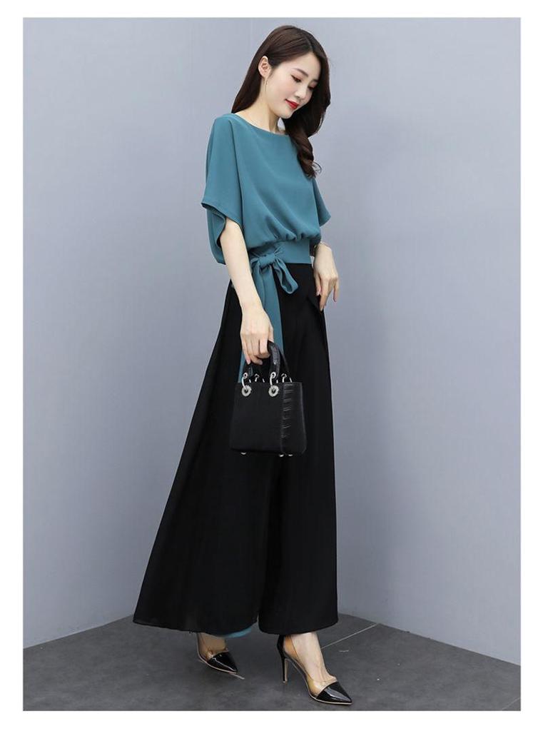 Completo pantalone a gamba larga da donna: Set Estivo a Due Pezzi con Fiocco 2025, Elegante e che Non Dimostra l'Età.