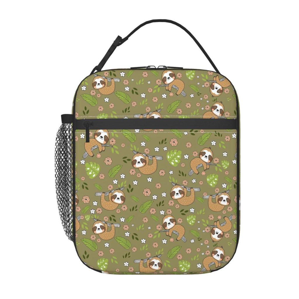 Isolierte Lunchtasche mit niedlichem Faultier-auf-dem-Ast-Muster für Kinder, ideal für Schule und Schule, als Kühlbox oder tragbare Lunchbox.
