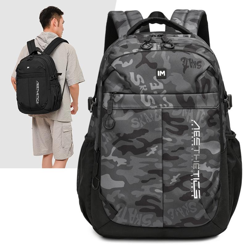 Men's Large Capacity Backpack Junior High School Student Schoolbag Camouflage Print Computer Backpack
