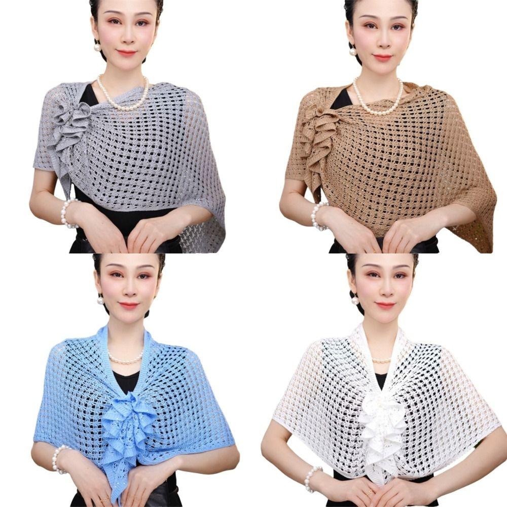 Front Buckle Design Cutout Wrap Sparkly Design Ice Silk Wrap Triangle Shawl Travel