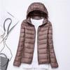 Women's Hooded Long Sleeve Puffer Jacket Slim Fit Lightweight White Duck Down Winter Coat