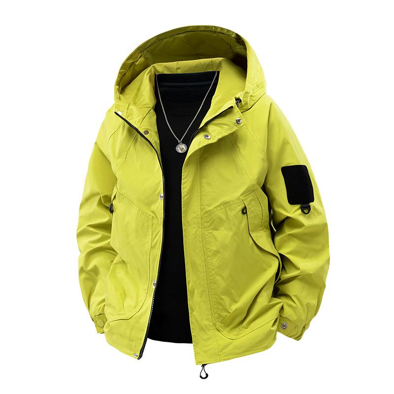 OO Solid Color Jacket Men's Loose Trend Sports Outdoor Waterproof Casual Hooded Jacket