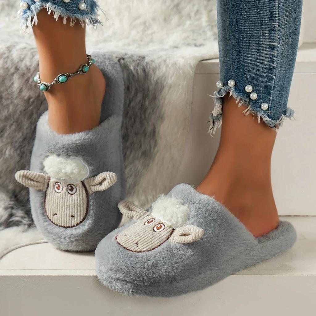 Women's Flat Shoes 2024 Autumn Closed Toe Velvet Warm Women's Home Cotton Shoes Indoor Casual Comfortable Women's Slippers