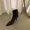 High-heeled Pointed-toed Temperament Suede Thin Short Boots Women's Shoes 2025 New Autumn and Winter Velvet Korean Small Ankle Boots