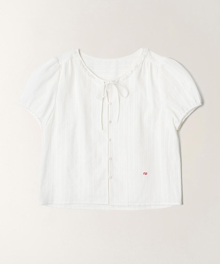 TTUDEMENT Eyelet Lace Puff Blouse_White