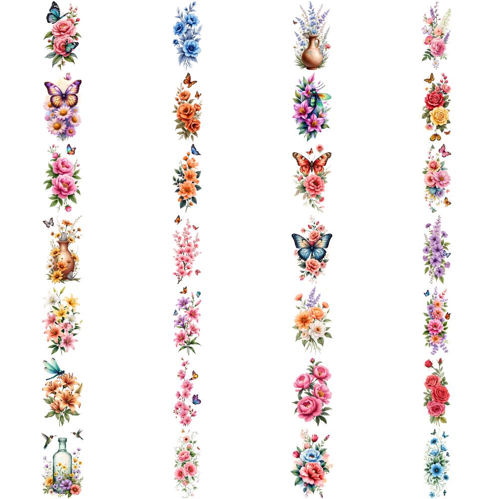 28pcs Temporary Tattoo Decorative Stickers Colorful Flower Stickers Waterproof Long-lasting Body Stickers For Arms Thighs