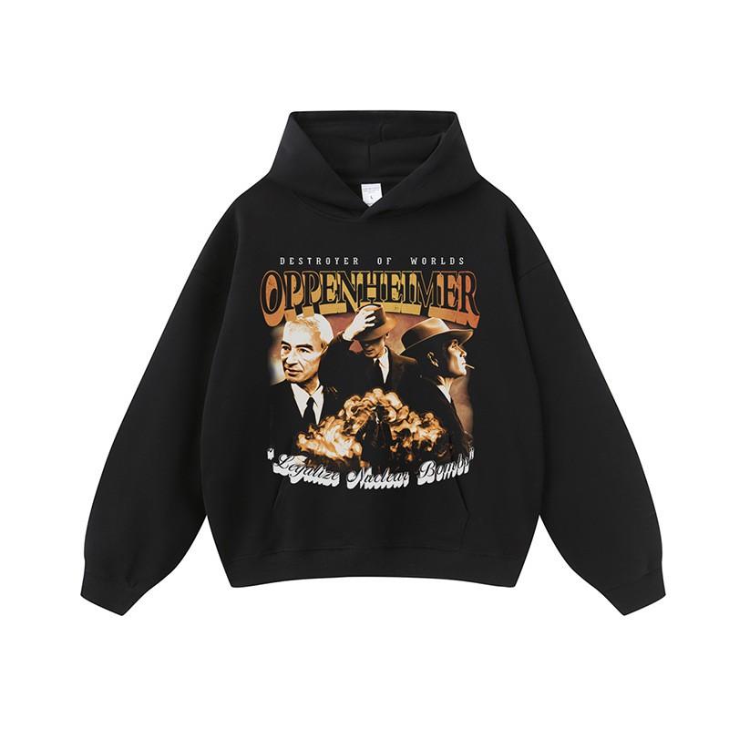 Oversized Cotton Hoodie With Street Portrait Print Unisex Loose Fit Long Sleeve Pullover Winter Casual Sweatshirt