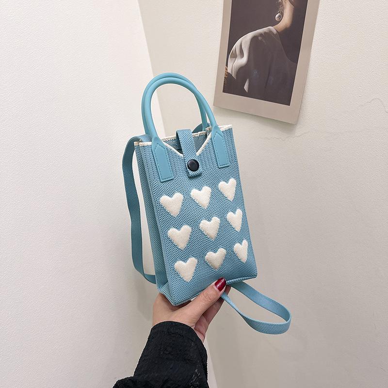 

Высококачественная вязаная сумка для мобильного телефона Ins Love Series, универсальная и персонализированная женская сумка через плечо Dopamine