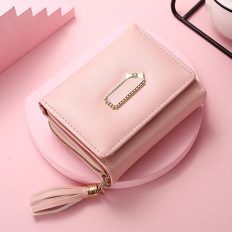 IELGY Women's Wallet PU Leather Short Mini Zipper Cartoon Three-fold Buckle Card Bag