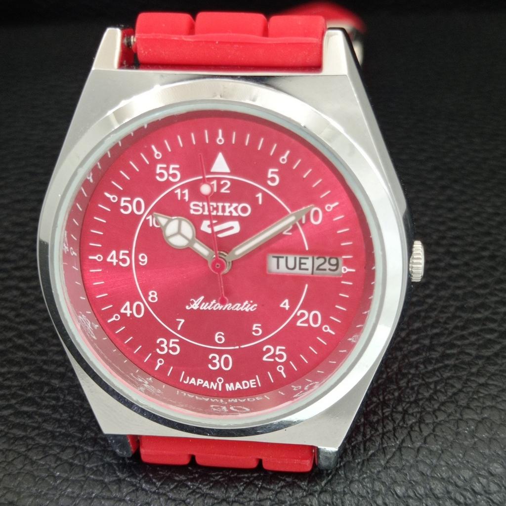 VINTAGE SEIKO 5 AUTOMATIC 6309A JAPAN MENS REFURBISHED RED DIAL WATCH a442235-1