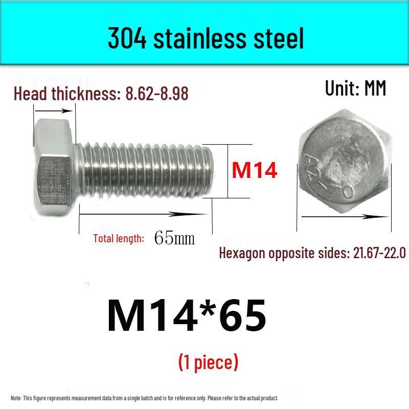 M14-30 304 Stainless Steel Fully Threaded Hex Head Screw Bolt