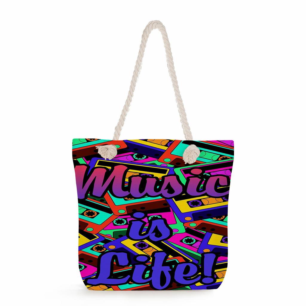 Multifunctional note Printed Thick Rope Shoulder Beach Bag Casual large capacity handbag 7611