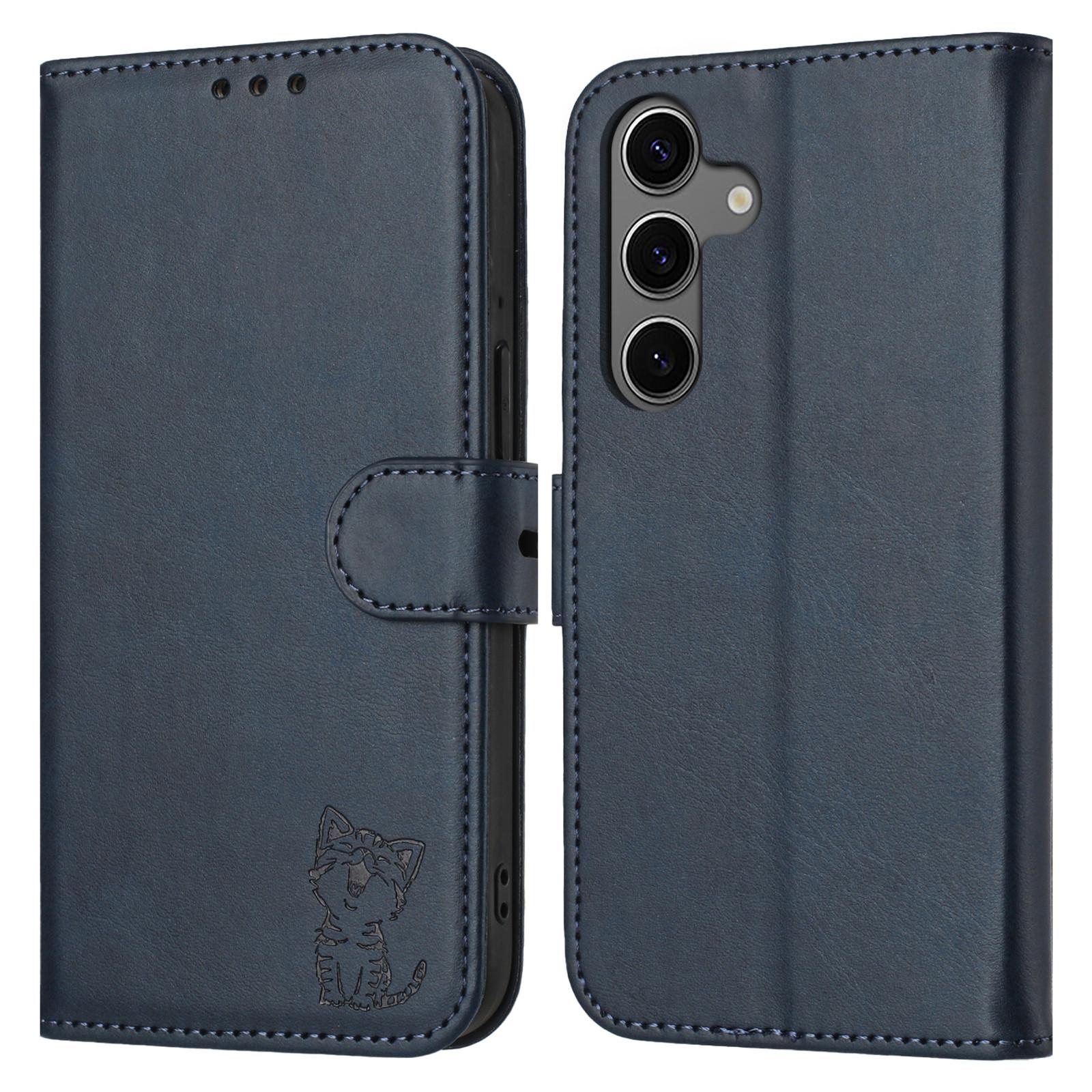 

Для Samsung Galaxy S25 Чохол Happy Cat Pattern Printed Leather Wallet Phone Cover Blue