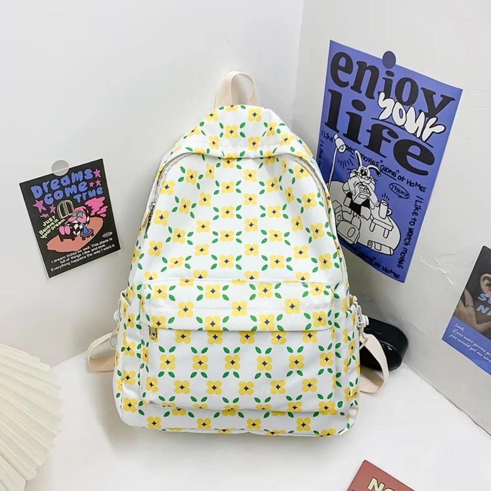 

Aesthetic Students Backpack Nylon Shoulder Bag Large Capacity Floral School Bag Teenagers жёлтый