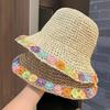 Fashion Flowers Straw Hat Wide Brim Foldable Woven Hat Sun Protection Elegant Sun Cap Seaside