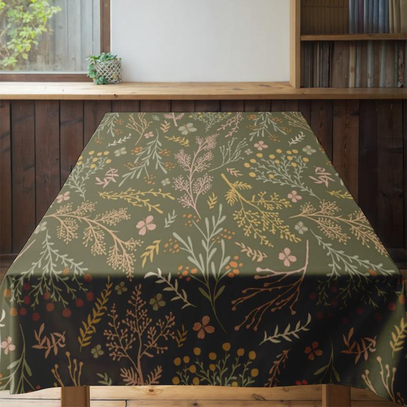 Green Floral Tablecloth Home Decoration Indoor Dining Room Kitchen Decorative Washable Non-Slip Table Linen Fabric