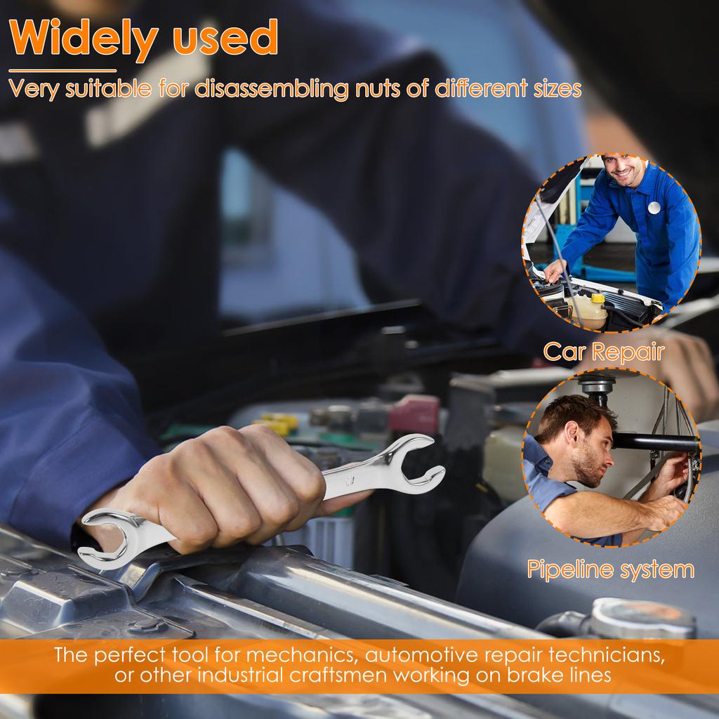 3Pcs Metric Flare Nut Spanner Set Double End Open Ring Spanner Chrome Vanadium Steel Brake Line Wrench for Mechanics Auto Repair