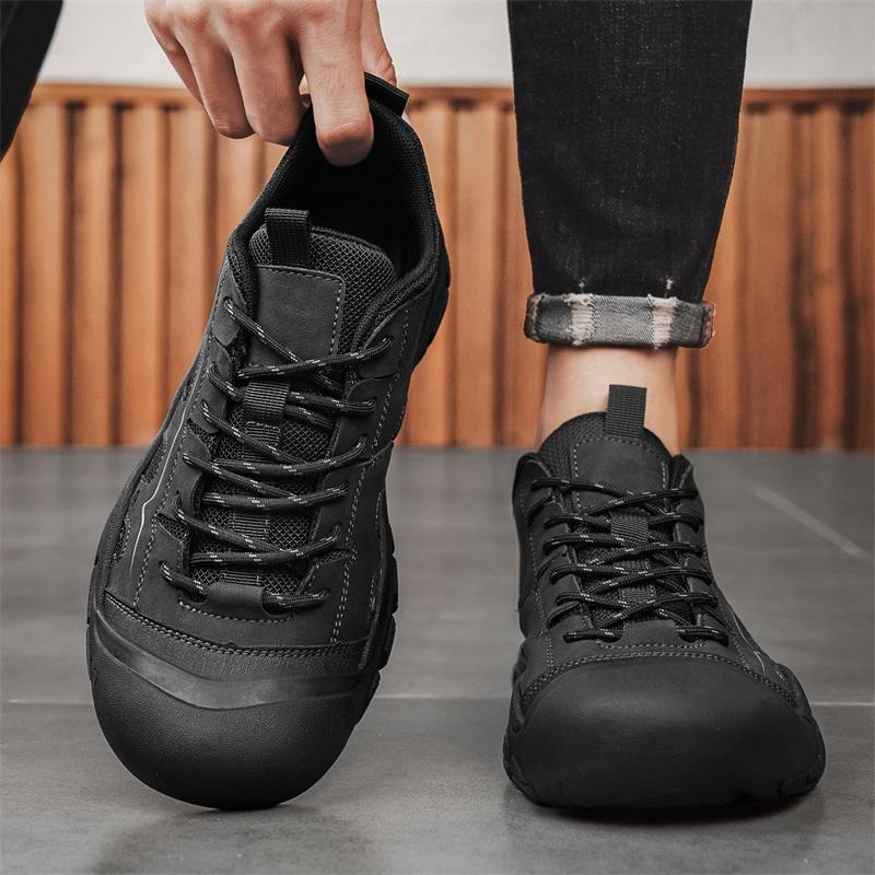 Fashion Stylish Cowhide Mens Sneakers Classic Comfortable Casual Footwear Outdoor Walking Footwear Anti-collision Toe Male Treking Shoes
