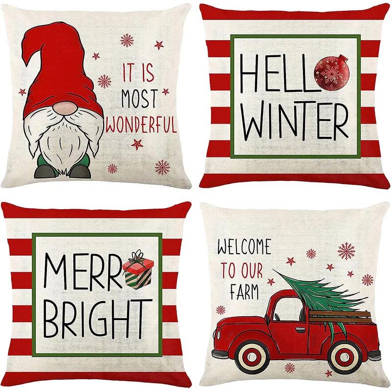 Christmas linen pillowcase, Santa Claus printed pillow, cushion cover, home living room decoration cushion cover